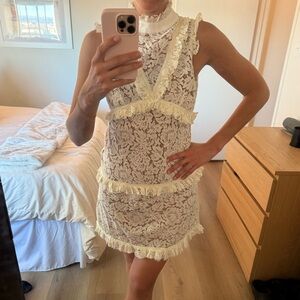 Elegant Lace Ruffle Dress - Cream